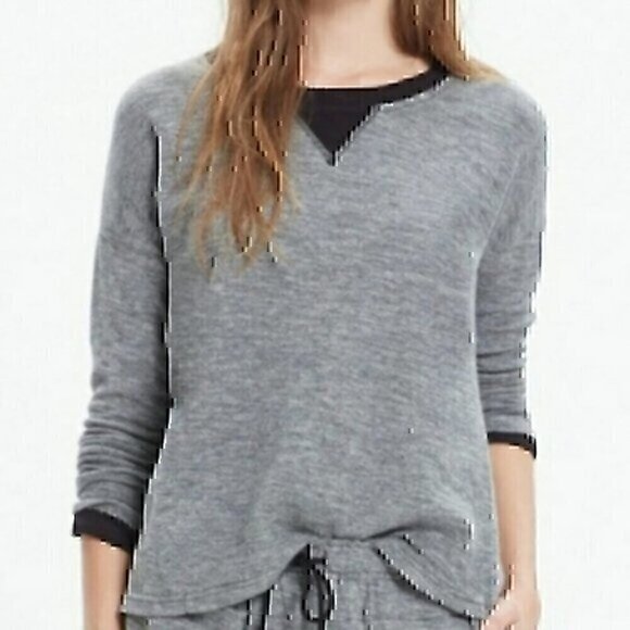 MADEWELL Night in Top Gray White Marled Black Trim Cotton Crewneck Sweatshirt S - Picture 1 of 9